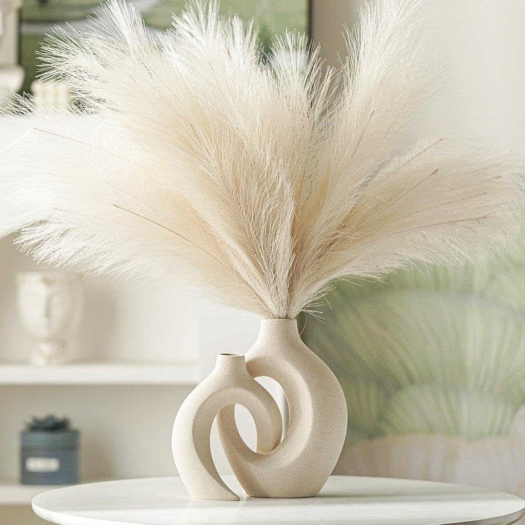 Ceramic Vase Set of 2, Nordic Modern Boho ins Style Decorative Ceramic Aesthetic Flower Vase for Home Decor (Milky White W 6.3" X H 8.4")